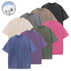 3Pcs 230G Vintage Heavyweight Essential Cotton T-Shirt Clean Fit Drop Shoulder Unisex Oversized Crew Neck Summer Tee Relaxed Fit Breathable Streetwear