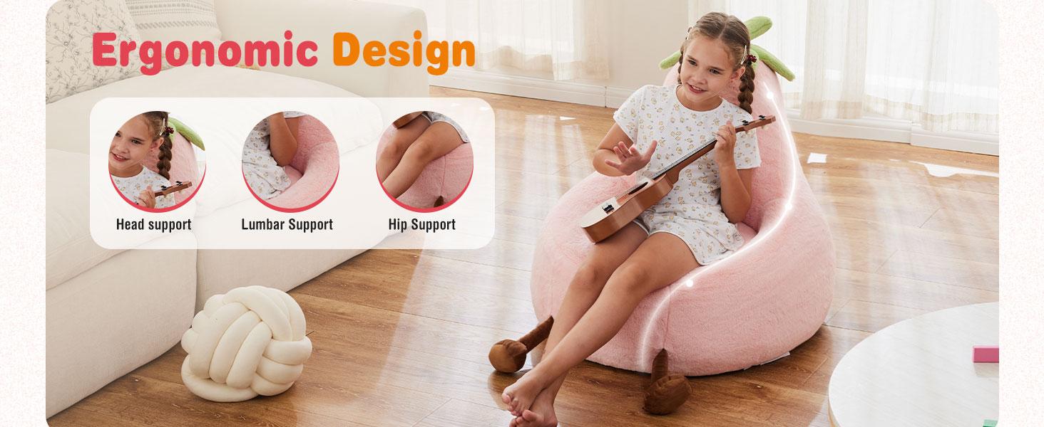 【New】Modern Beanbag Chair, 24-31 Inch Padded Toddler Sofa with High Rebound Memory Foam, Beige-Purple Eggplant Design, Ideal for Reading, Gaming