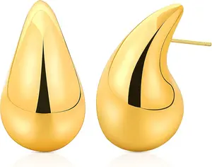 Chunky 14K Gold Plated Hoop Earrings for Women, Lightweight Waterdrop Hollow Open Hoops Modern Minimalist Gold Earrings for Daily Wear, Party, Wedding, Gift for Her