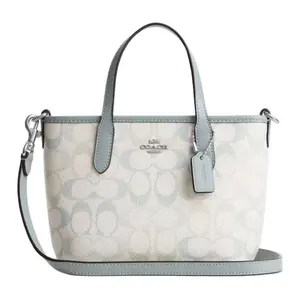 COACH City 15 Mini Tote Bag with Detachable Strap in Blue, Made of Synthetic Leather and Cow Split Leather, for Women.