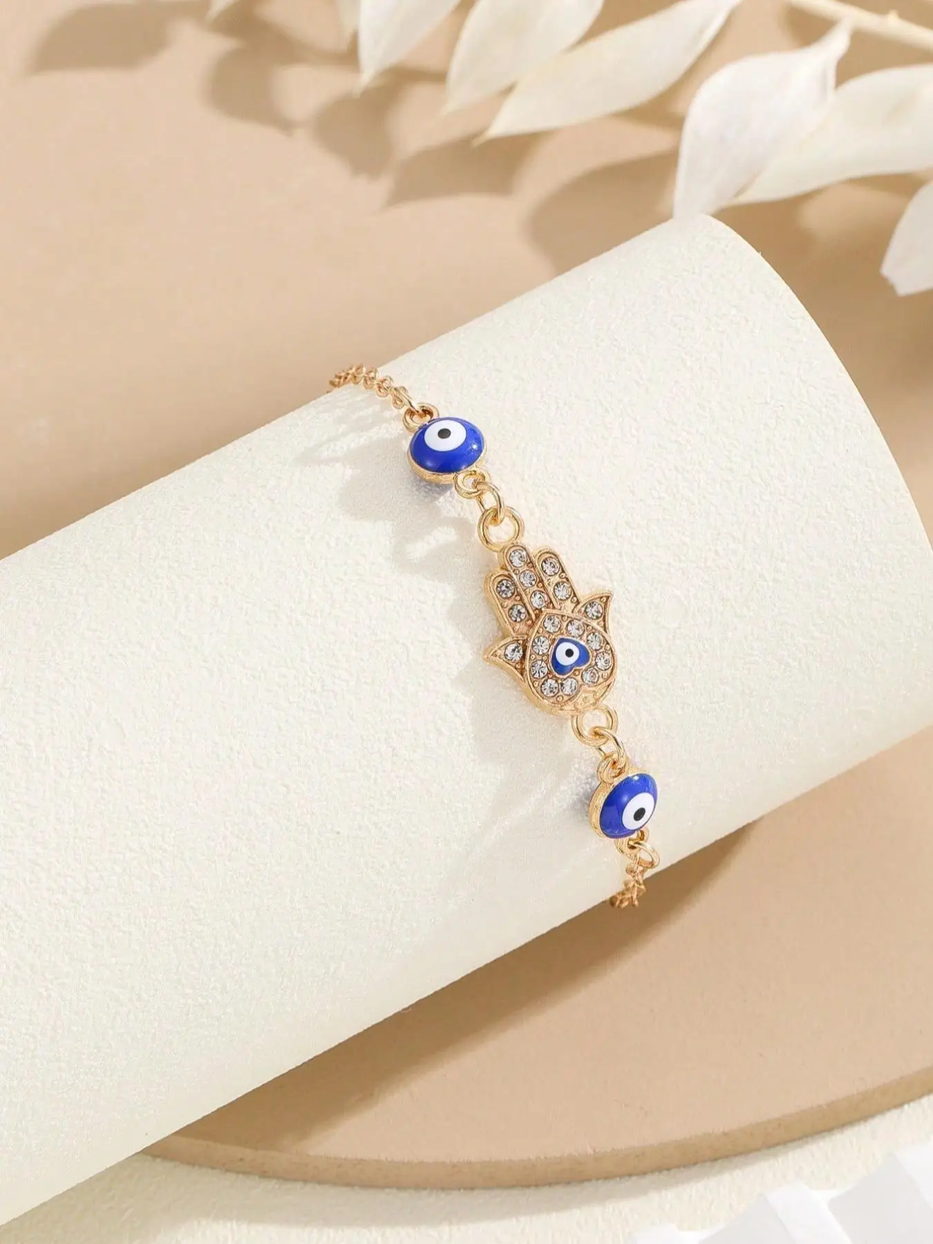Women's Elegant Glittering Rhinestones Decorated Chain Bracelet with Eye Design, Exquisite Trendy Chain Bracelet, Fashion Accessories For Daily Decora