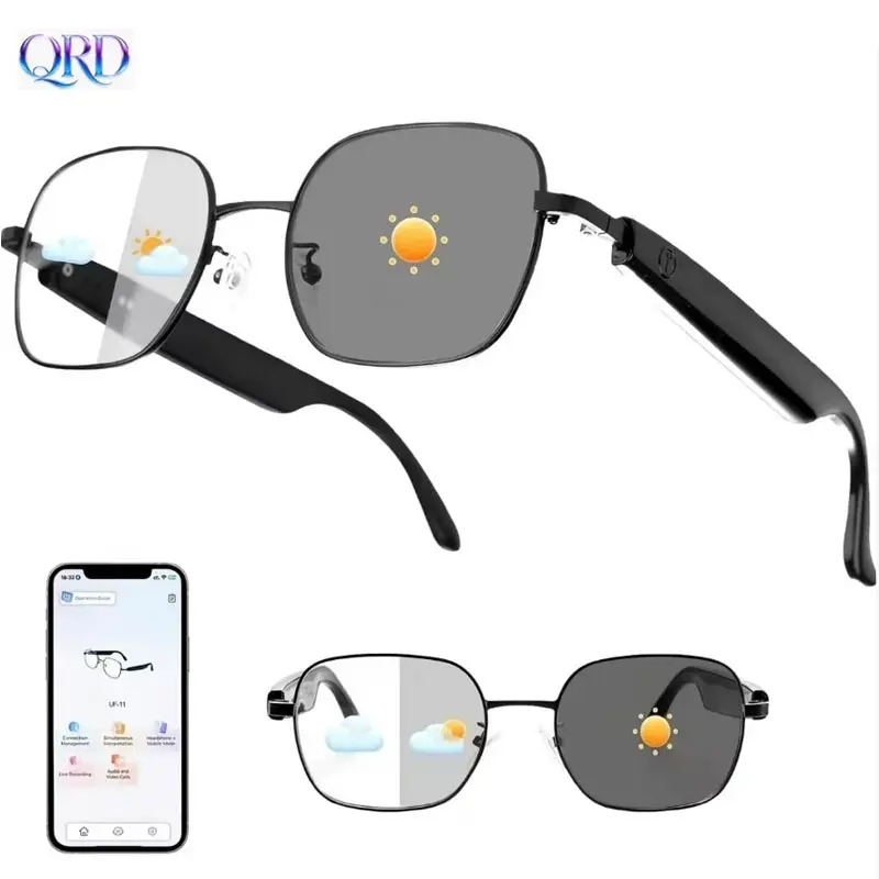Qrd New Style Gs-11 Smart Bluetooth-compatible Glasses, Wireless Earphones, Anti-Glare Sunglasses, Multifunctional Audio Sunglasses for Travel, Driving, Cycling, Outdoor Activities, Smart Eyewear, Multifunctional Smart Glasses