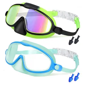Kids swimming goggles with nose guard, anti-choking, large frame, wide field of view, anti-fog diving mask, swimming glasses