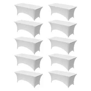 VEVOR 10 Pack Table Cloth for 6FT Rectangular Fitted Events, Wrinkle-Resistant Stretch White Table Covers, Washable Spandex Tablecloth Protector, for Party, Wedding, Cocktail, Banquet, Festival