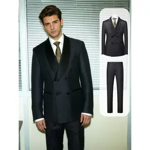 Double-Breasted Shawl Lapel Tuxedo Suit for Men Slim Fit 2-Piece Set Classic Black Blazer & Trousers for Weddings Proms & Formal Events