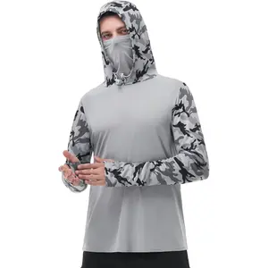 Men's Performance Fishing Hoodie Shirt - UPF 50+ UV Sun Protection Long Sleeve Shirts with Mesh Face Mask Athletic Sports Clothing