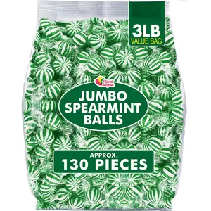 Jumbo Spearmint Mint Balls  3 lb Bulk  Green Starlight Mints  Individually Wrapped Hard Spearmint Candy for Candy Buffets & Events