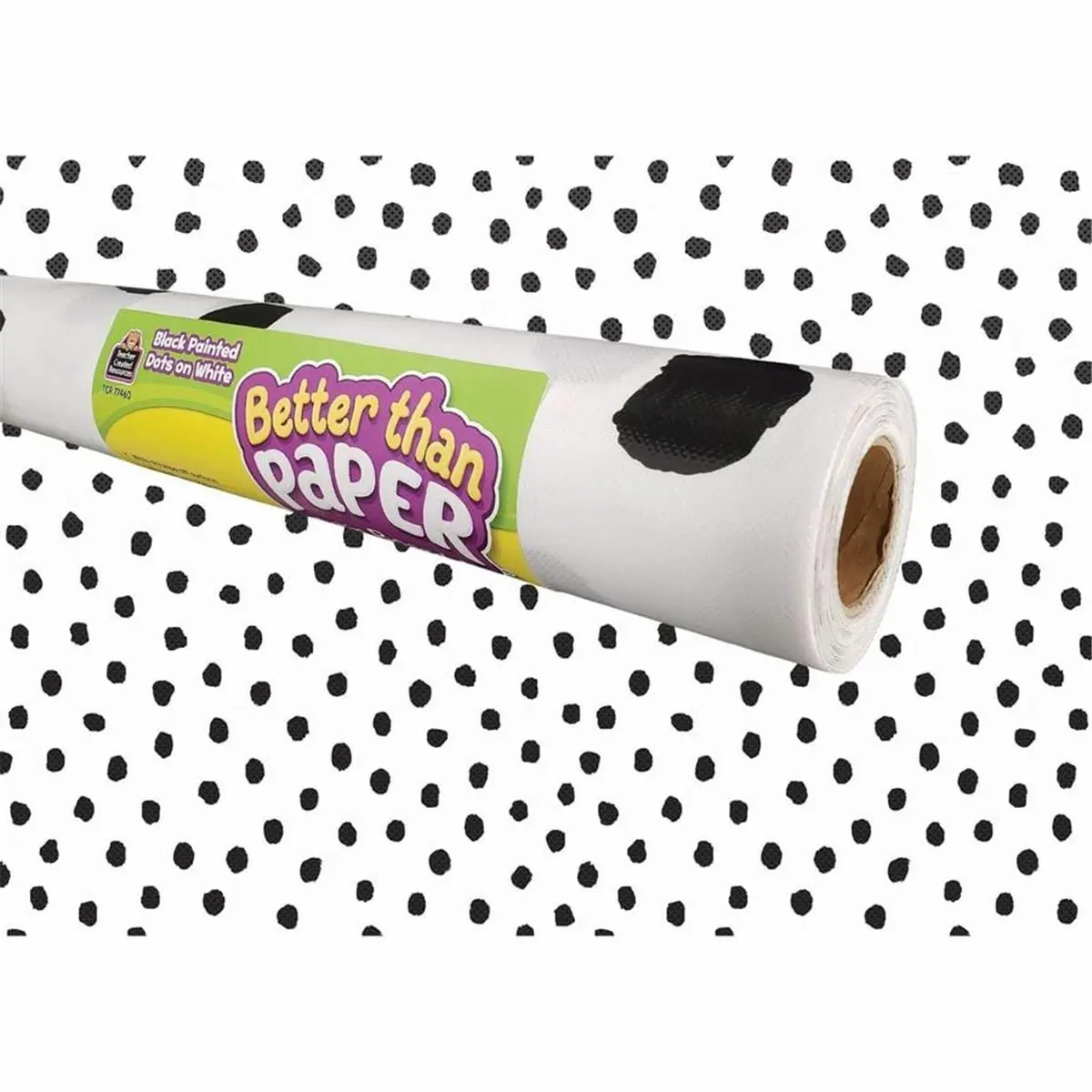 Teacher Created Resources TCR77460 Better Than Paper Bulletin Board Roll - 48"x12ft Roll, Durable Lightweight Craft Fabric, Black Dots on White, Write-On/Wipe-Off Erasable Surface, Easy to Cut, Classroom Decorations Office Stationery