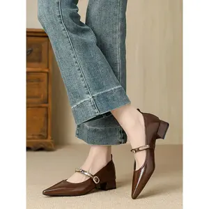Women's Mary Janes Flat Shoes, New Pointed Toe Single Shoe, Vintage Style Buckle, Soft PU Leather, Comfortible Commuter Shoes