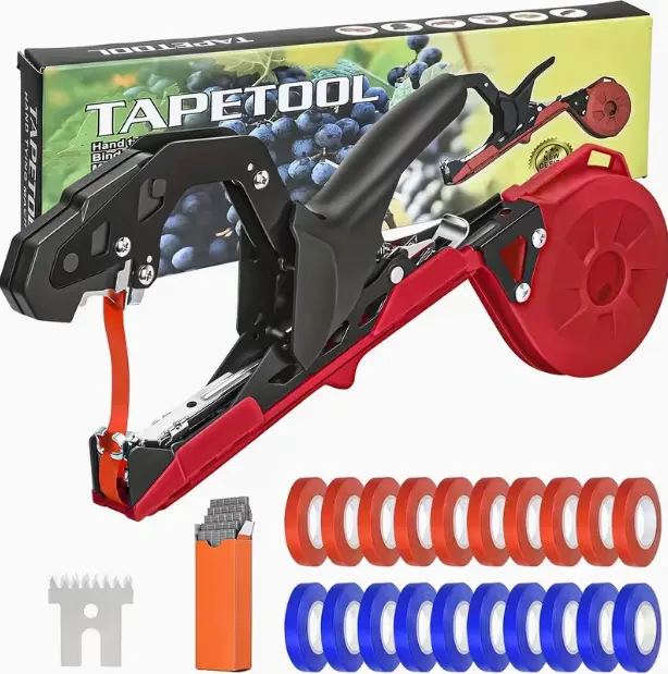 Tapetool Handheld Tape Dispenser with 12 Rolls of Red and Blue Tape and 1 Orange Blade for Efficient Taping