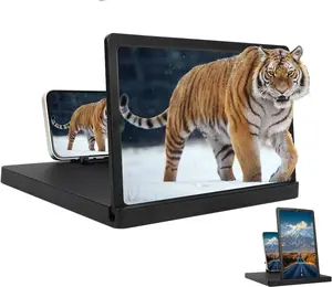 Pull-Out Phone Screen Magnifier Stand with Remote Control, Foldable Hands-Free, Blue Light Protection, Horizontal & Vertical Viewing (Black)