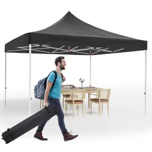 GARVEE 10x10 FT Heavy Duty Commercial Pop Up Canopy Tent With 3 Portable Shelter Includes Roller Bag, Stakes & Ropes for Outdoor Events, Backyard Parties, Camping & Patio Use,Black