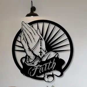 Jesus Metal Wall Art, Religious Prayer Hands Faith Decor, Jesus Geometric Cross Design Wall Decoration, Home Decor and Gift, Christian Gifts