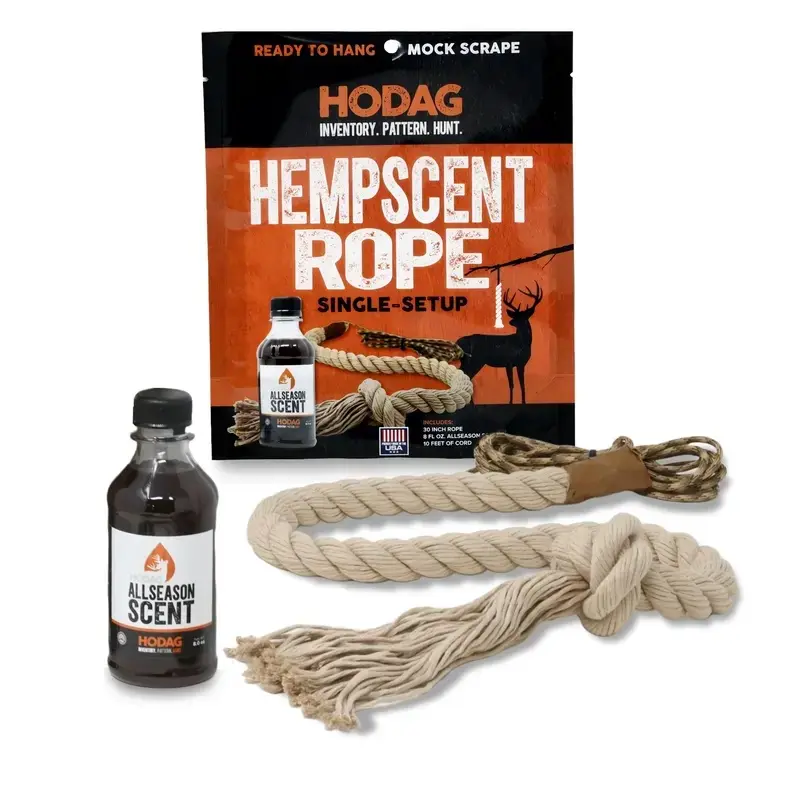 HODAG HempScent Rope Single-Setup for Creating Effective Mock Scrapes - Absorbent Rope Blend - Fast and Easy Setup in the Woods - Year-Round Deer Activity