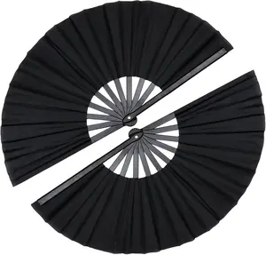 Dancing Fans  2 Pack 13 Inch Clack Popping Line Boots on The Ground Large Foldable Clacking Hand Fan Make Sound Dance Rave (Black)