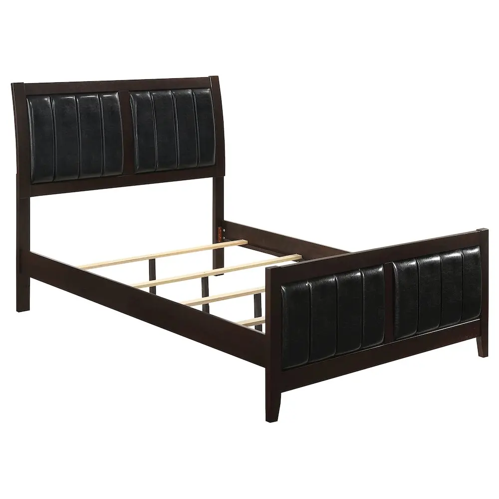Carlton 1950s Retro Style Queen Panel Bed - Cappuccino Dark Wood-Tone Brown Bed with Wood Frame and PU Leather Accents, Brown Wood Beds