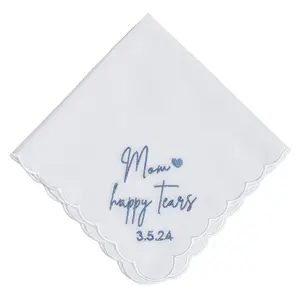 "Mom Happy Tears" Custom Embroidered Wedding Handkerchiefs for Mother of the Bride or Groom