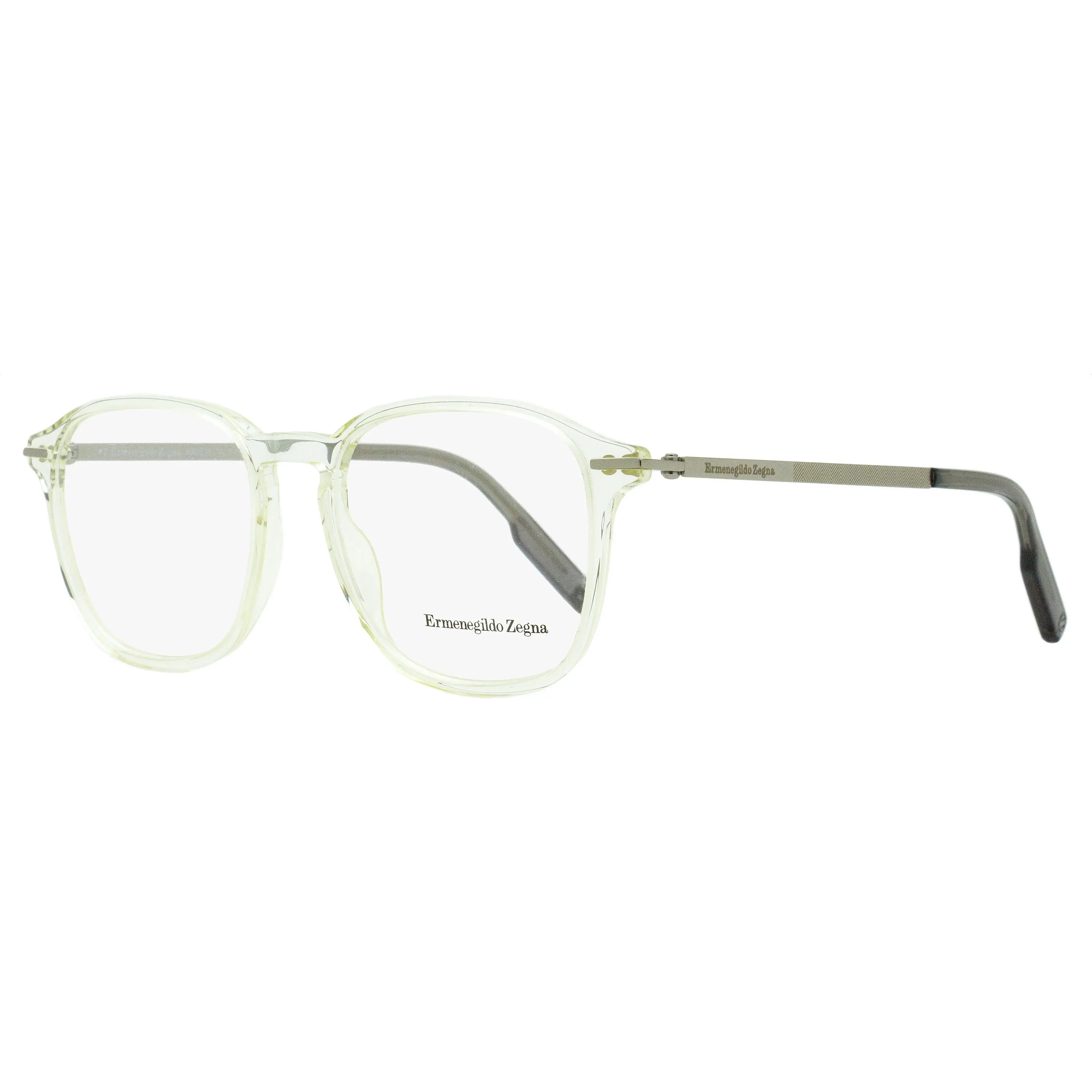 Zegna Men's Herringbone Acetate Frame Eyeglasses - Male Soft Square, Keyhole Bridge, Contemporary Design, High-Quality Materials, Refined Aesthetic, Metal Temples with Tips, 52mm Crystal EZ5229 026, Men's Luxury and Innovation for Modern Tastes