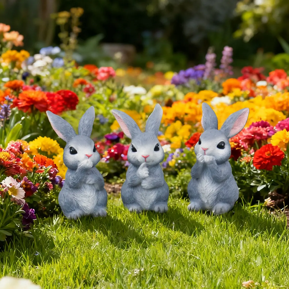 Easter Bunny Resin Statue Set, Warm Love Decorations for Easter & All-Seasons Garden, Perfect Holiday Ornament