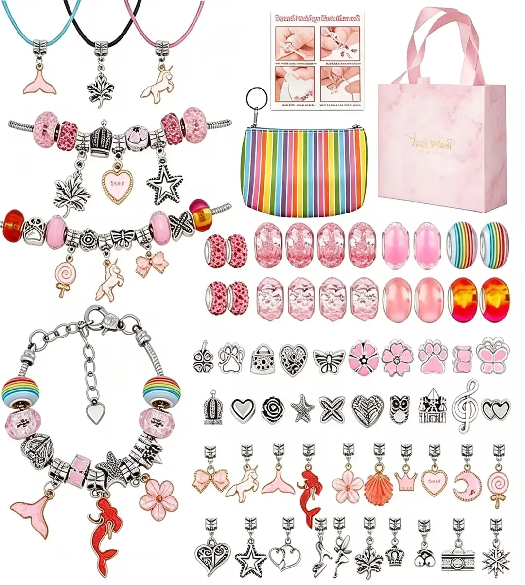 66 Pcs Charm Bracelet Making Kit, DIY Jewelry Making Crafts Set, Bracelet Beads Charms Supplies, Birthday Gift for Girls Ages 6-12