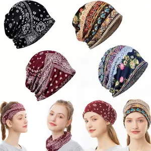 4-Pack 11in Women's Slouchy Beanie Chemo Hat Stretch Cancer Head Wraps Sleep Head Scarf for Cancer Patient - Home Improvement