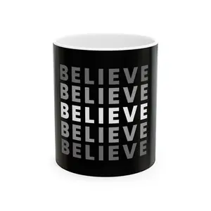 Motivational Ceramic Mug - Believe | Inspirational Gift for Coffee Lovers, Home Office Decor, Self-Care Reminder, Black Mug