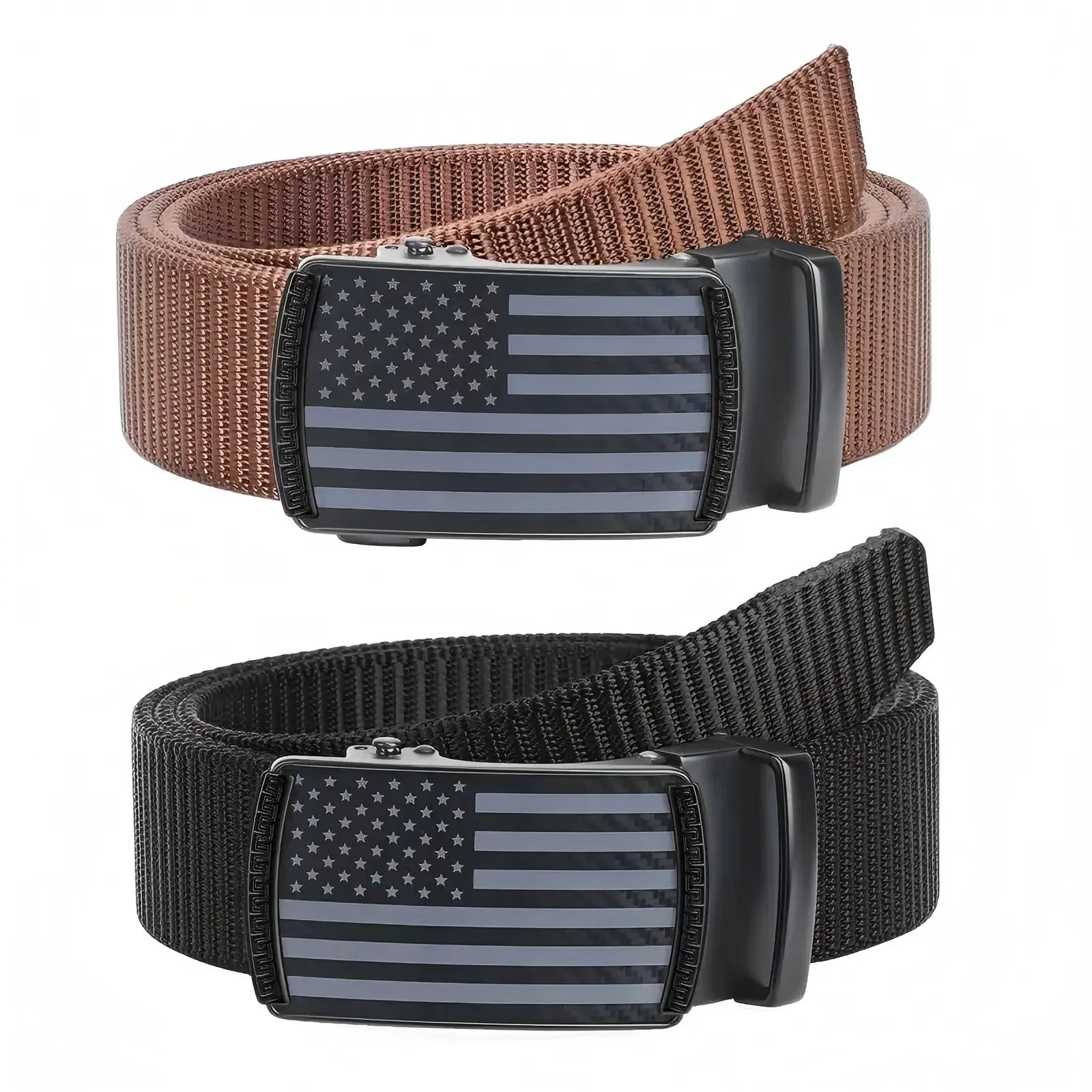 American Flag Buckle Men's Automatic Nylon Belt Reversible Stretch Elastic Adjustable Ratchet for Jeans Golf Casual Wear Outdoor Activities Patriotic Style Comfortable & Versatile
