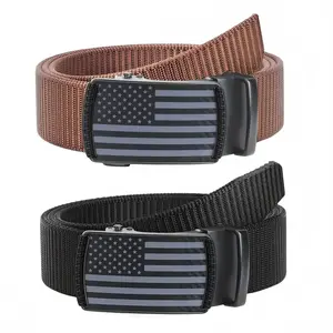 American Flag Buckle Men's Automatic Nylon Belt Reversible Stretch Elastic Adjustable Ratchet for Jeans Golf Casual Wear Outdoor Activities Patriotic Style Comfortable & Versatile