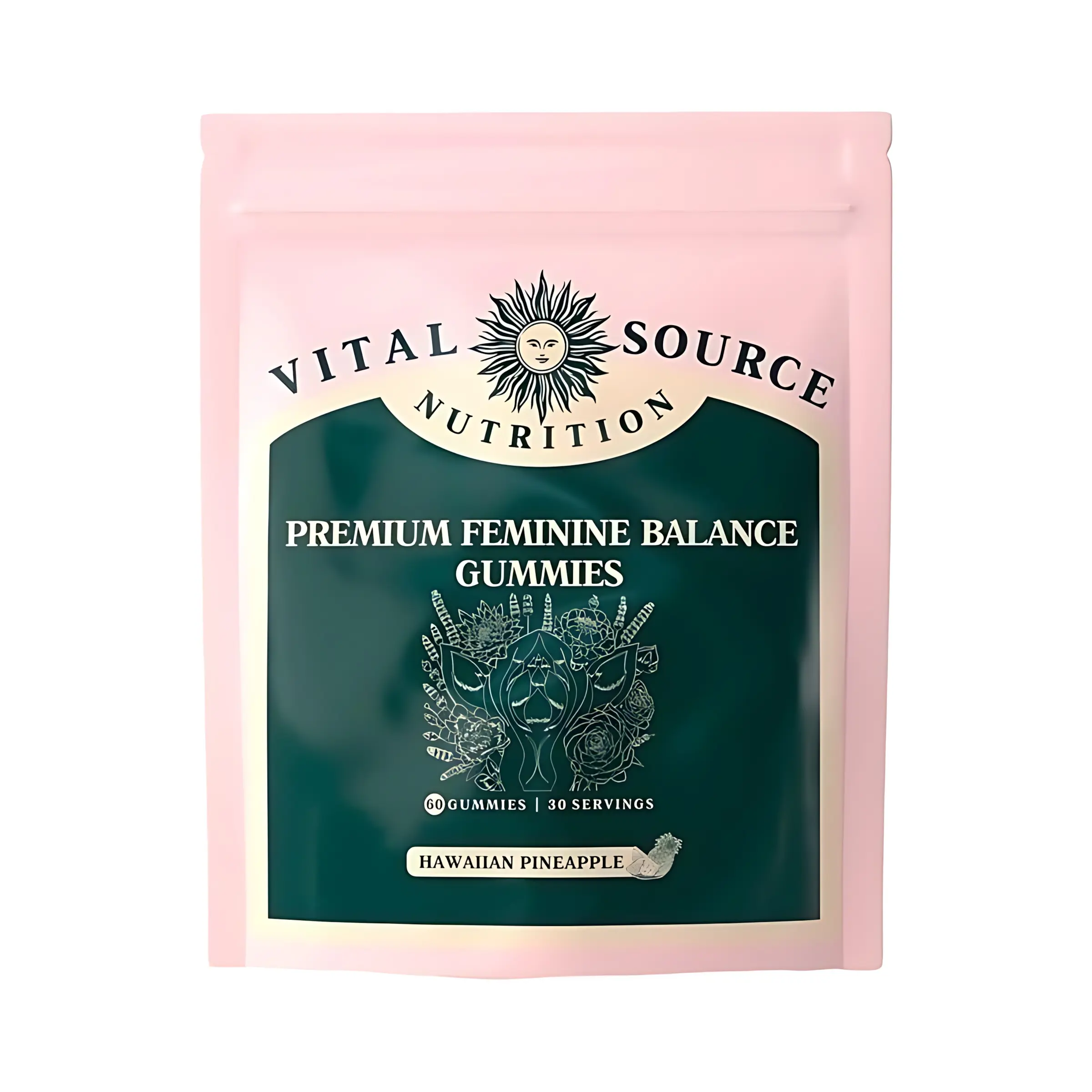 Vital Source Nutrition Feminine Balance Gummies Hawaiian Pineapple Flavor 60 Count Essential Minerals Supplement for Women's Health Immune Defense Healthcare Edible Dietary Fruit Fitness Powder Vitamin