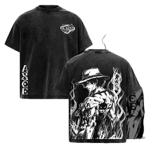 Portgas D. Ace Shirt – One Piece Washed Oversized Tee, Fire Fist Graphic, Retro Pirate Streetwear, Anime Gift for Fans 2025
