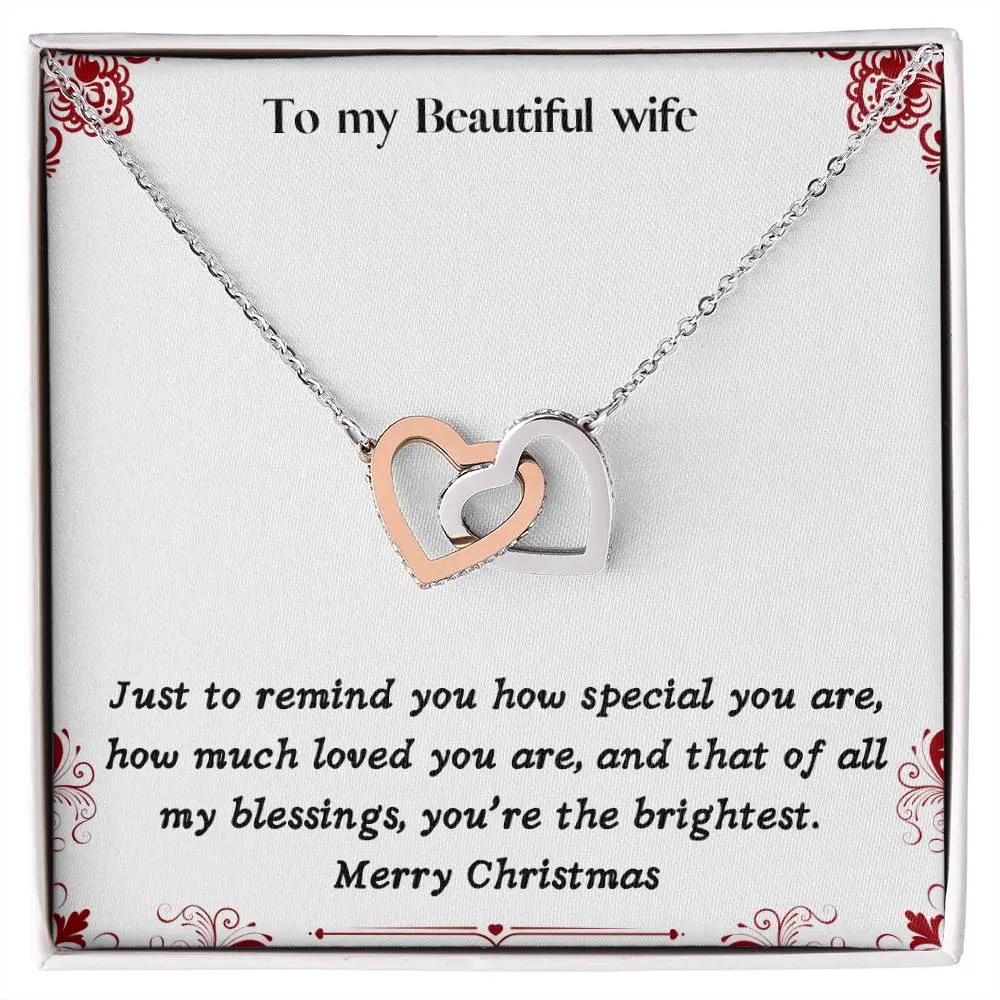 Interlocking Hearts Necklace gift for wife simple minimalist red frame  design