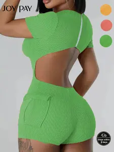 JOYPAY Special Benefits and Discounts Ribbed Knit Romper with Cargo Pockets