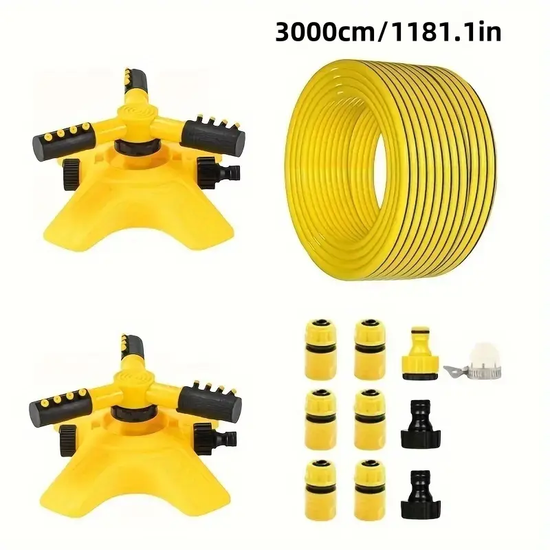 360° Rotating Head Garden Sprinkler Irrigation System - Outdoor Tool with Included Pipes, Joints and Accessories for Courtyard, Lawn Irrigation, Garden Sprinklers