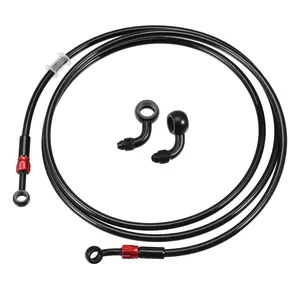 Brake Hose AN3 28 90 Degree M10 Motorcycle Hydraulic Brake Line Oil Hose Pipe Fitting for ATV Motorcycle Motocross Racing Bike 210cm Black 1Set