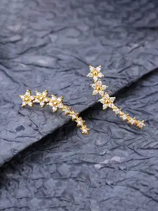 Cubic Zirconia Floral Stud Earrings, Elegant Copper Jewelry for Women, Coated Metal, Fashion Accessory for All Seasons, Casual Style, Floral Motif