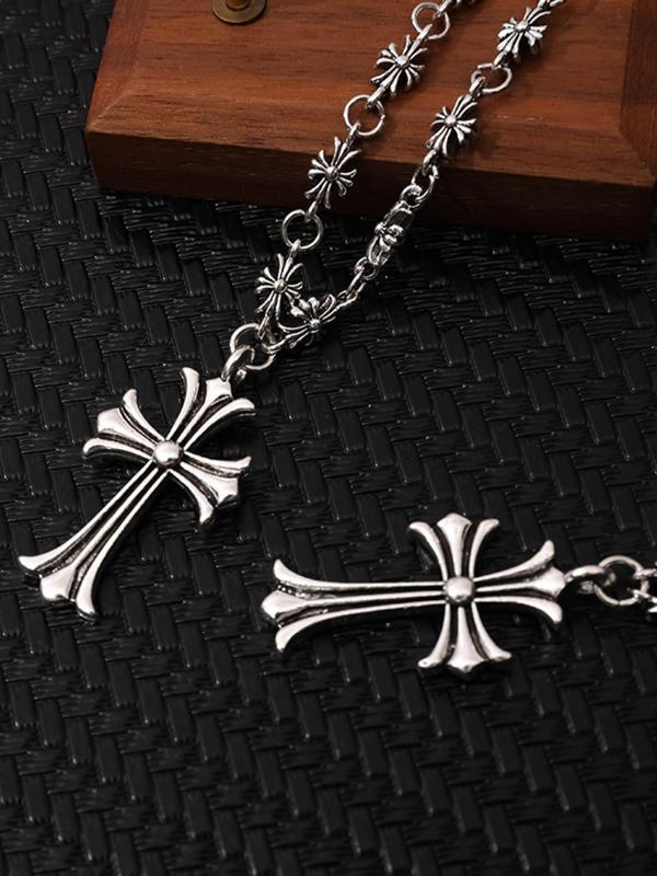 Vintage Silver-Color Fashion Cross Necklace with OT Clasp, Perfect for Parties, Date Nights and Everyday Wear, Ideal Gift for Loved Ones
