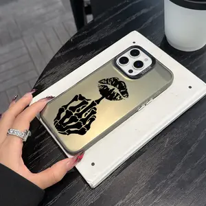 1 piece of "Kiss of the Skeleton" phone protective case Cover, gradient color silver shell, shockproof durable fashionable iPhone phone case, suitable for iPhone 17 Pro Max, compatible with the entire iPhone 17-7 series of phone cases