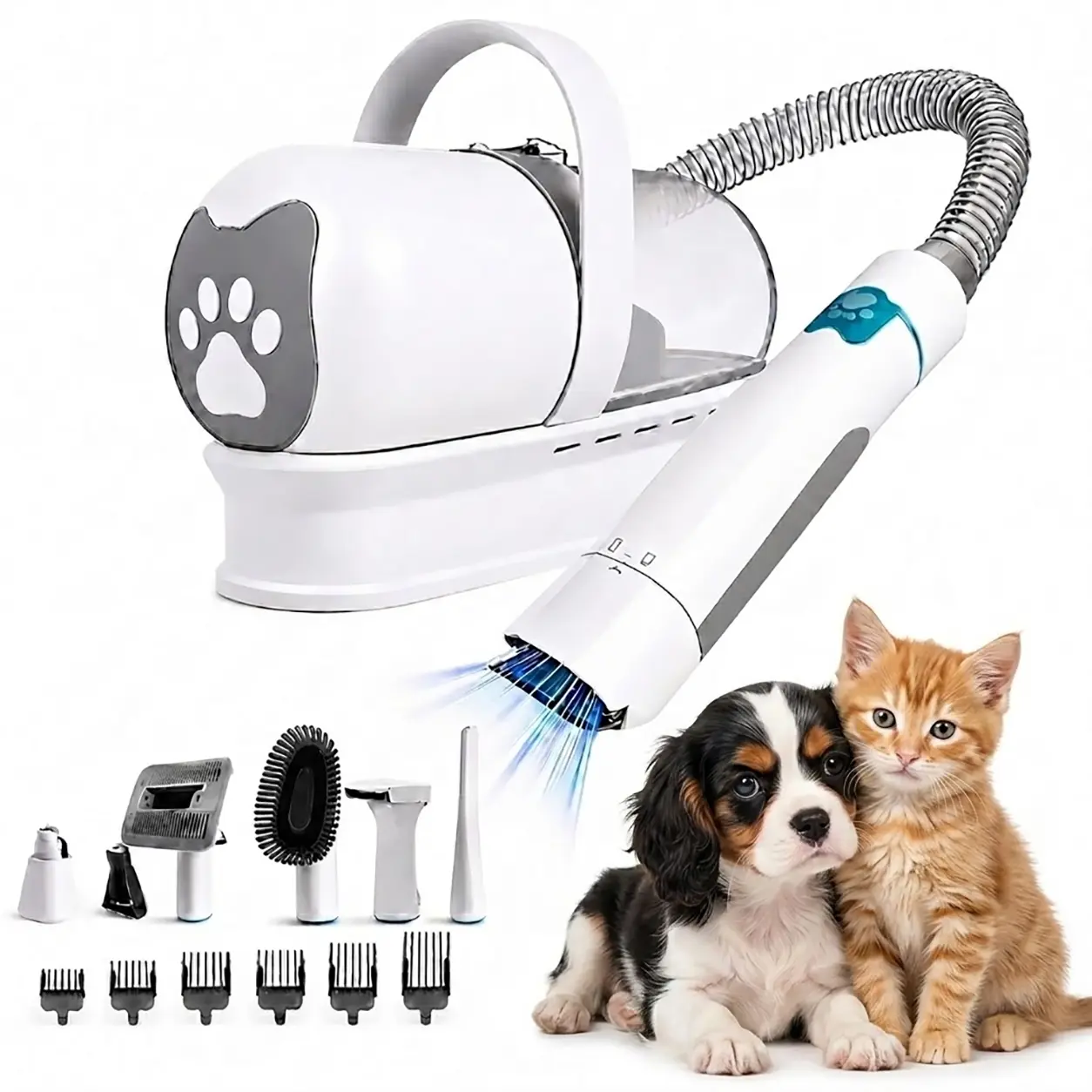 Pet Groomer 7-in-1 Pet Grooming Kit and Vacuum, Professional Dog Grooming Vacuum for Shedding, Cat Hair Clipper with Paw Trimmer Nail Grinder, Save Salon Bills at Home