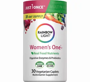 Rainbow Light Womens Multivitamin One + | 30 Caplets | Real Food Nutrients, Digestive Enzymes & Probiotics