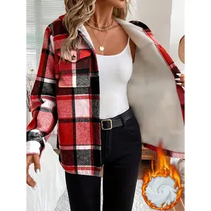 Women’s casual plaid hooded jacket with a woven shirt lining, providing warmth year-round; lightweight, fashionable winter jacket