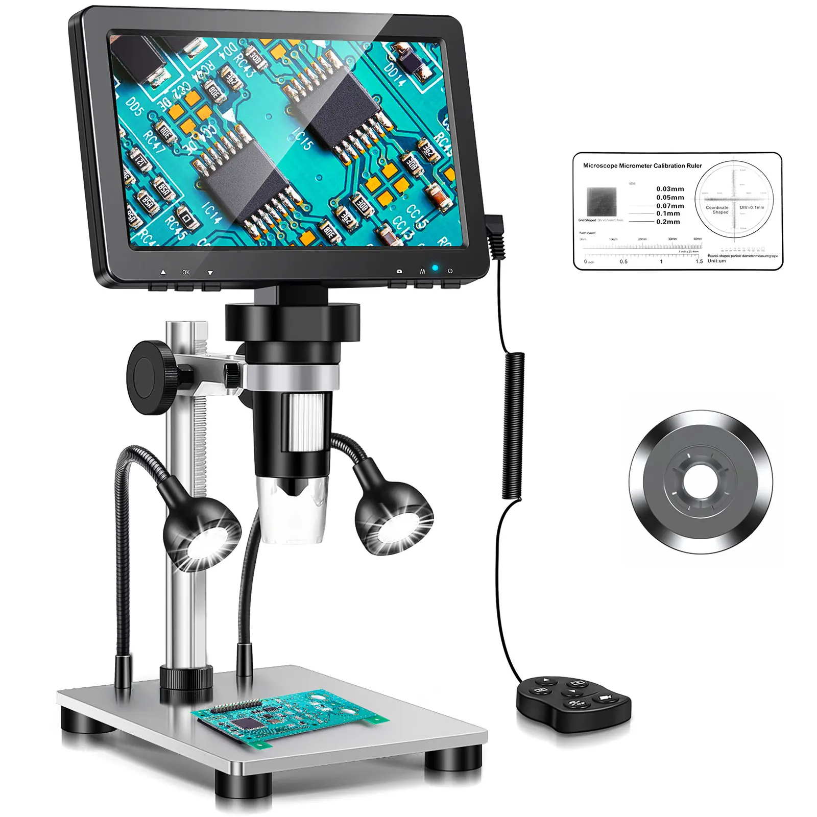 DM9 Pro 7" Display Digital Microscope with USB Adapter - 16MP 1080P, 5x-1200x Seamless Zoom, 270° Rotating Screen, 6 LED Array, Ultra-Precise Focus, Metal Stand, PC/TV View, Ideal for Biology Students & Hobbies