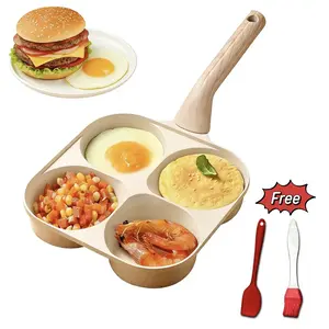 Non-Stick Egg Frying Pan with 4-Hole Skillet Design, Multifunctional Omelet Pan with Wooden Handle, Medical Stone Nonstick Cookware for Eggs, Pancakes & Breakfast, Easy to Clean, Durable Kitchen Frying Pan