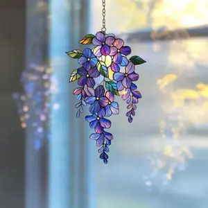Holographic Wisteria Suncatcher, Iridescent Floral Acrylic Window Decor, Rainbow Flower Art
