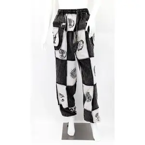 Cotton Multipocketed Old Gods Symbols Patchwork Harem Pants