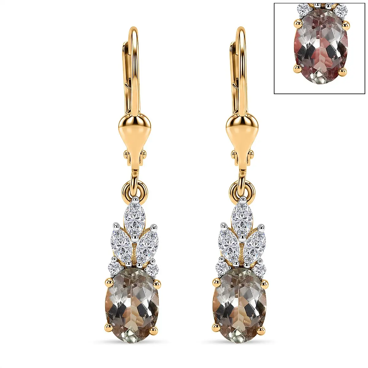 Certified & Appraised D'Joy Premium Turkizite,  Moissanite Earrings in 18K Vermeil YG Over Sterling Silver 2.40 ctw
