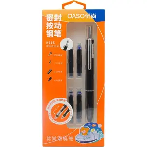 OASO K016 Retractable Fountain Pen Set 0.5mm with 4 count Blue Ink Cartridges Smooth Writing for School Students (Deep Sea Black)