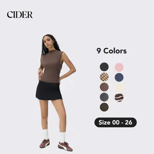 Cider Low Rise Split Mini Skort For Daily Casual Wear, Fitted Bodycon Skirt with Built-in Shorts