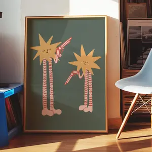 [UNFRAMED POSTER] Shooting Stars Print, Funny Wall Art, Whimsical Star Illustration, Mid Century Modern Decor, Colorful Abstract Poster