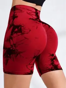 European and American seamless tie-dye peach high waist hip lift fitness running elastic tight quick-drying three-quarter tie-dye yoga shorts