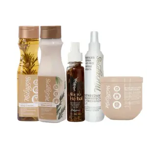Romero Herbal Milagros Haircare Kit - Shampoo Cleanser, Conditioner Moisturizer, Mascara, Pomegranate Tonic, Heat Protectant to Restore Hair Health